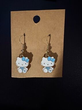 Hello Kitty Style Blue & White Kids Dangle Earrings